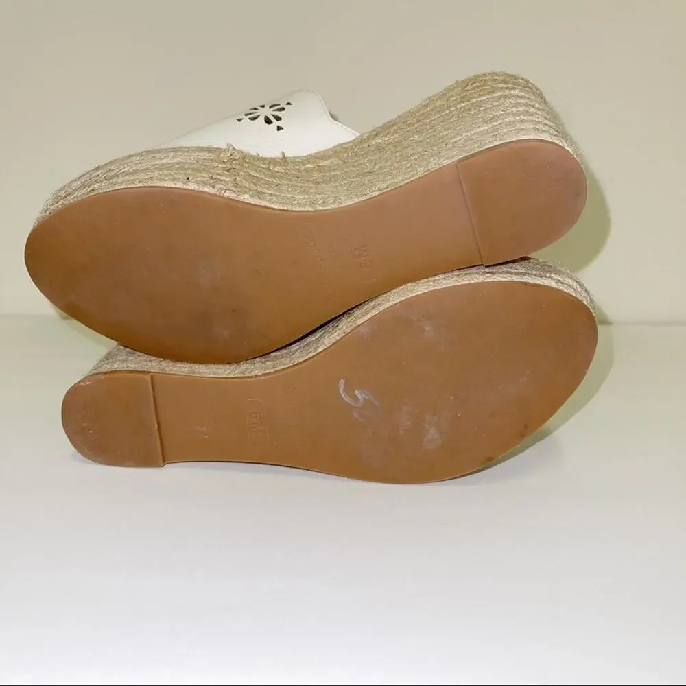 Kate Spade Tia Espadrille Wedge Sandals Size 6 Leather Slides Laser Cutout
